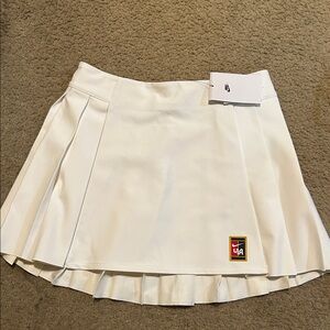 Nike White Pleated Skirt with Logo Patch